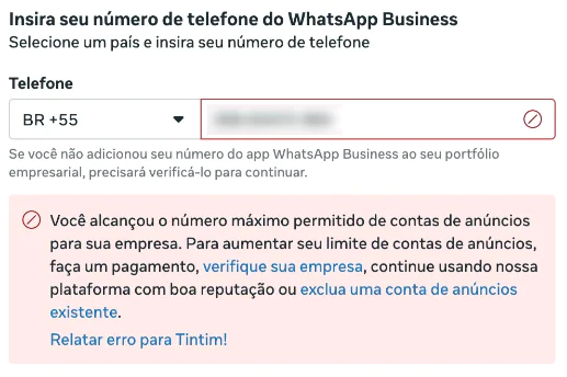 Screenshot: Limite de contas